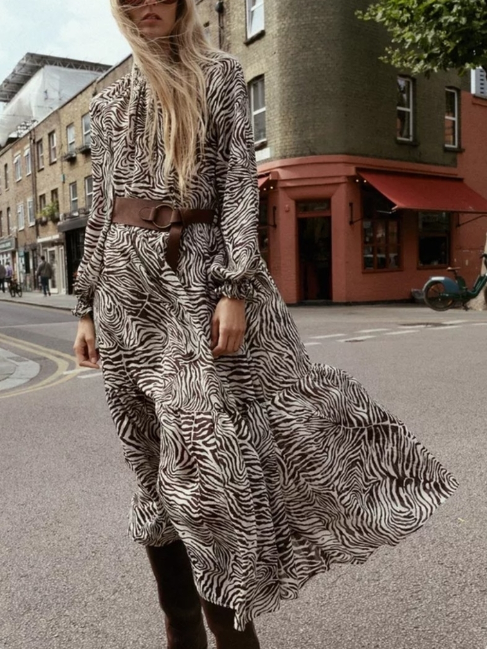Zara Zebra-Print Maxi Dress in Cream & Black - Picture 2 of 8